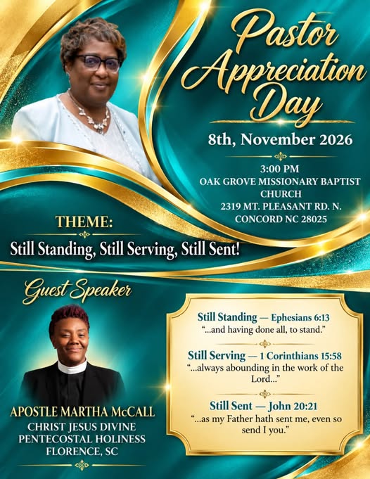November 8th, Pastor's Appreciation